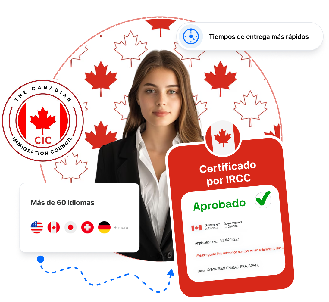 Una mujer con un documento aprobado por el IRCC para la inmigración canadiense con certificada