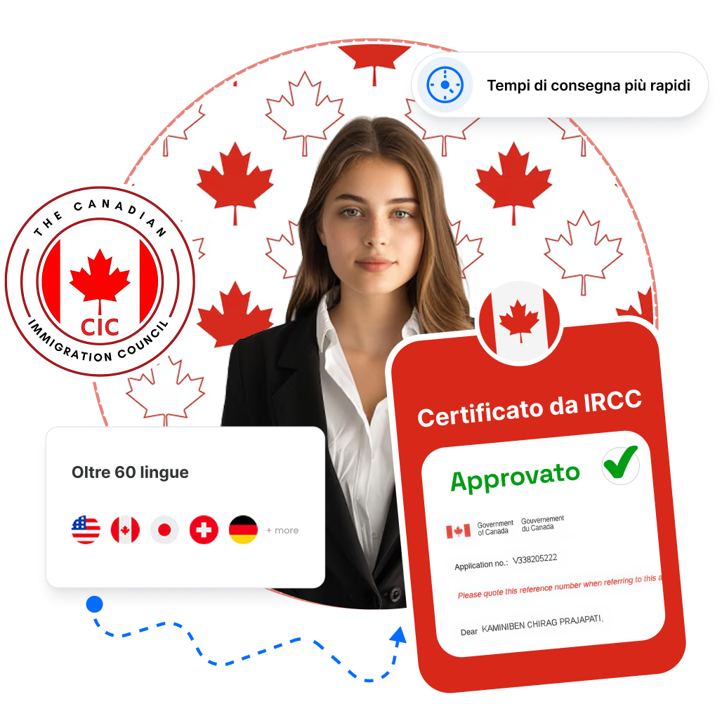 Una donna con in mano un documento approvato dall'IRCC per l'immigrazione in Canada con traduzioni certificate