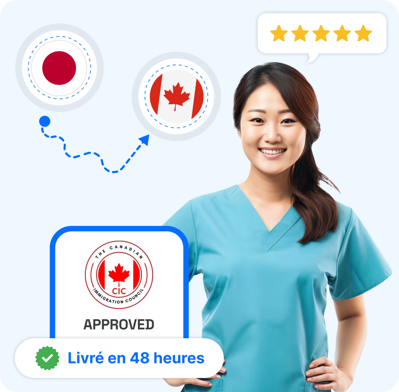 Une femme tenant un document approuvé par IRCC pour l'immigration au Canada après traduction certifiée conforme.