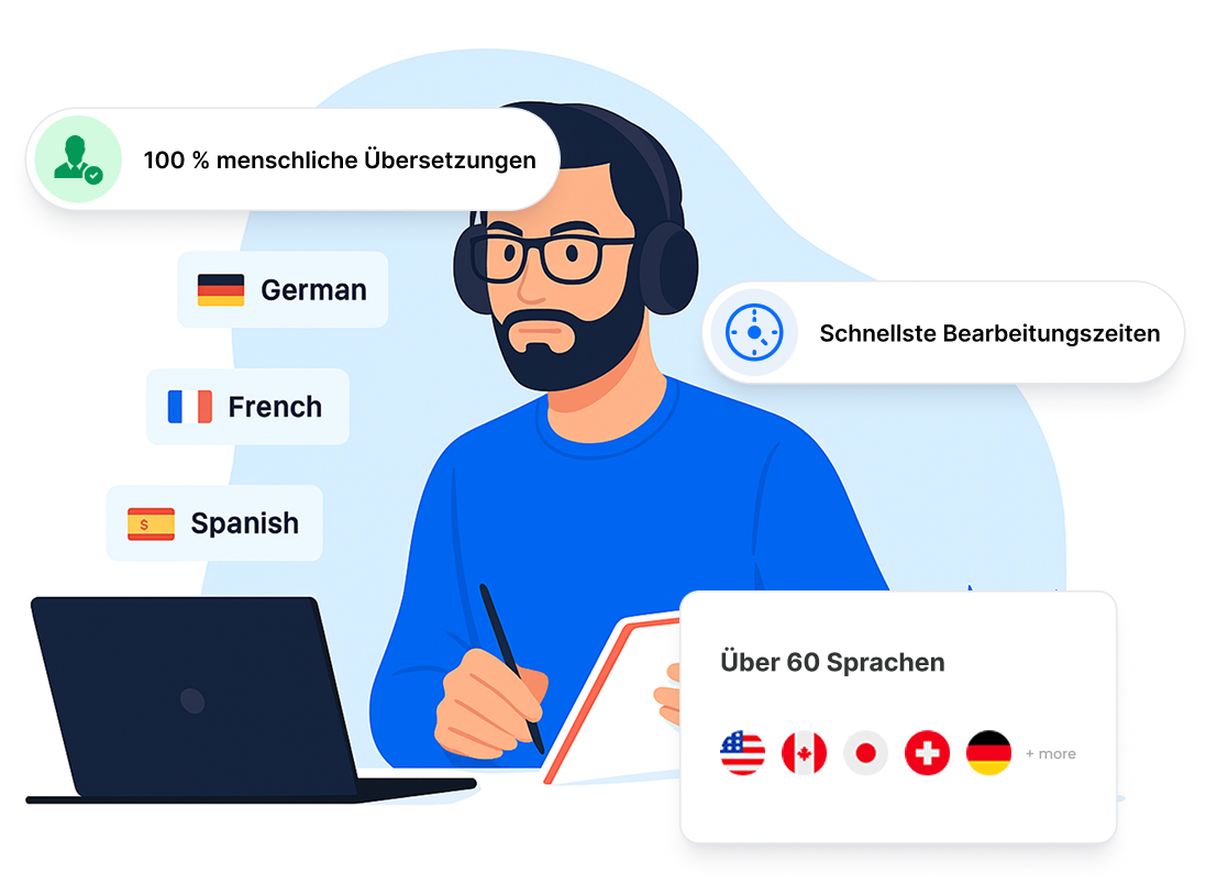 Ein professioneller Übersetzer, der beglaubigte Übersetzungen von Rechtsdokumenten anfertigt.