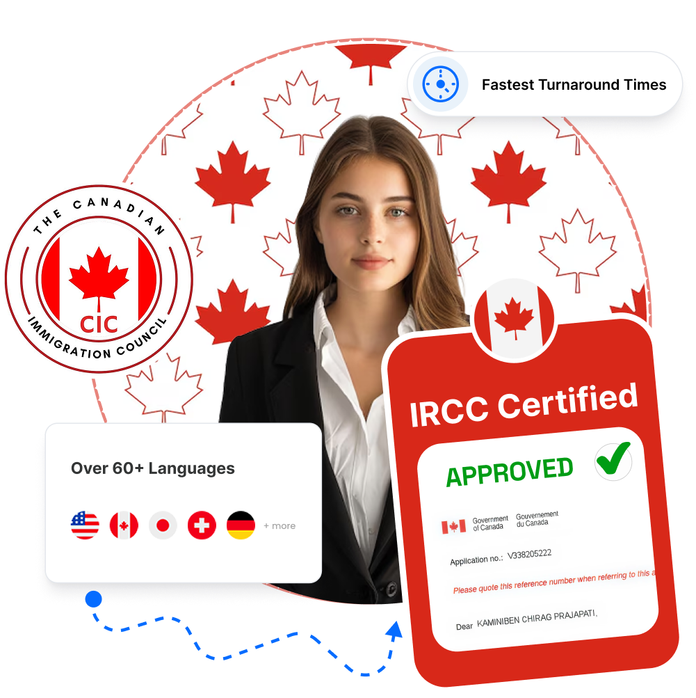 Una donna con in mano un documento approvato dall'IRCC per l'immigrazione in Canada con traduzioni certificate